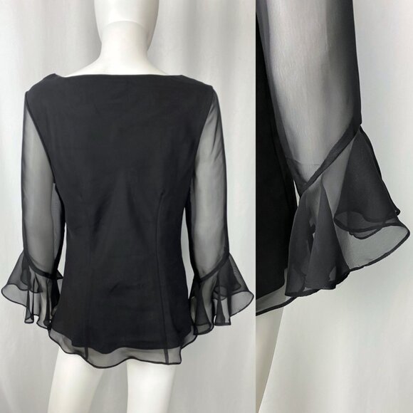 Vintage Y2K whimsigoth black embellished cowl neck flounce sleeve blouse medium - Picture 4 of 5